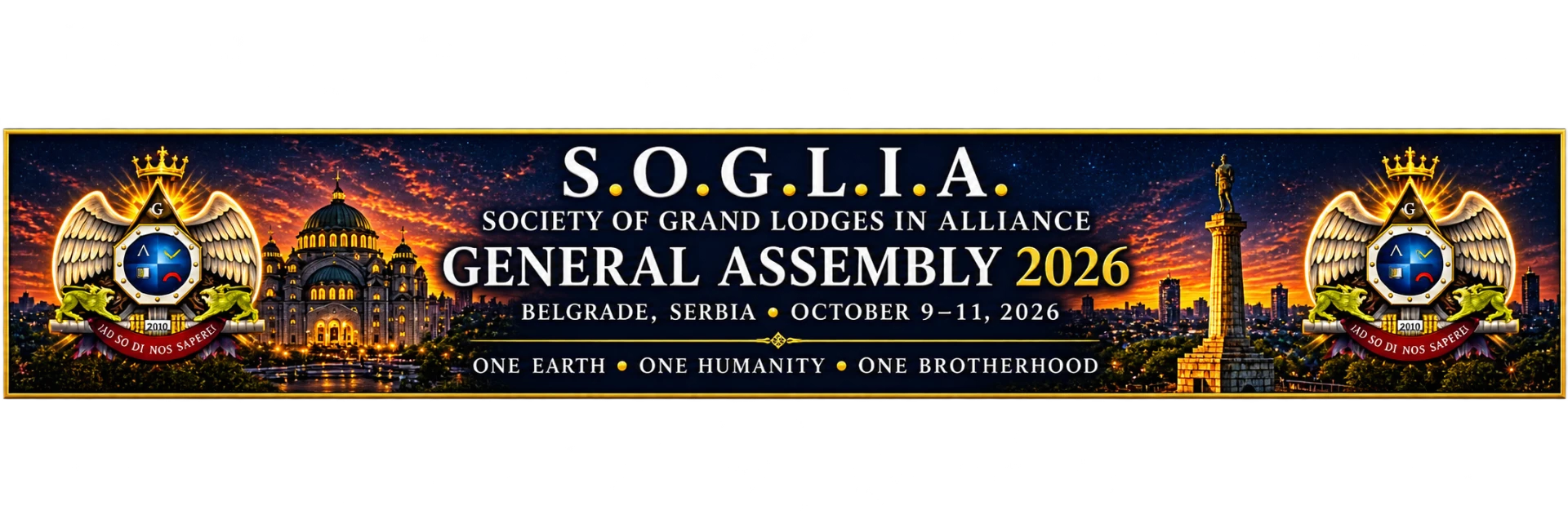 Horizontalni baner S.O.G.L.I.A. Generalne skupštine 2026 — Beograd, Srbija, 9–11. oktobar